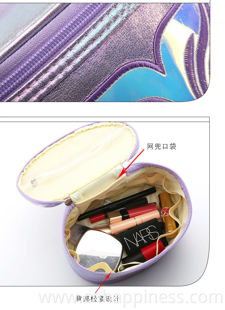 Wholesale Travel Hologram Pu Leather Mermaid Toiletry Bag Private Label Fashion Women Holographic Cosmetic Make Up Bags Cases